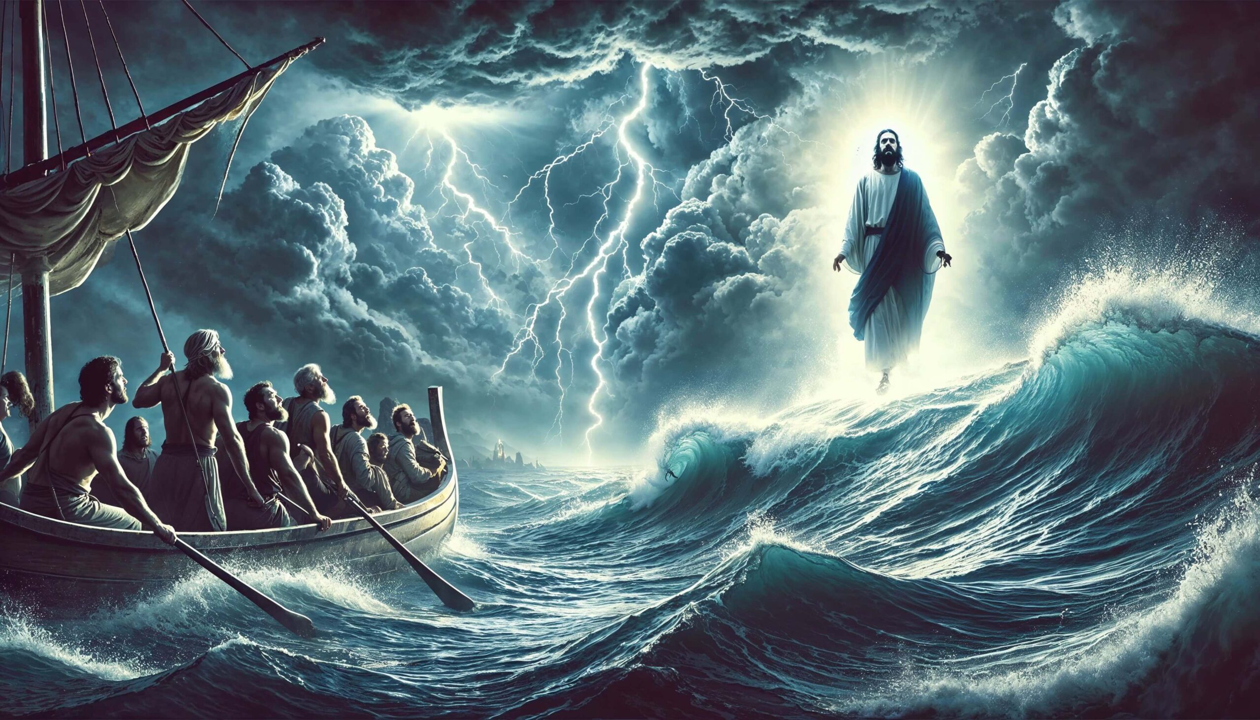 jesus,walking on water,boat,storm