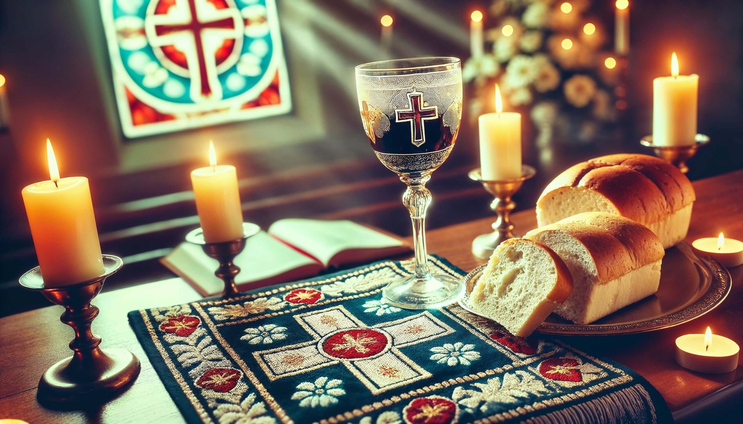 communion table,bread,wine